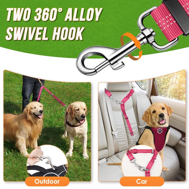 AUTOWT Double Dog Leash, No Tangle 360Â°Swivel Rotation Reflective Lead Attachment Adjustable Length Dual Two Dogs Lead Splitter, Comfortable Shock Absorbing Walking Training for 2 Dogs - Image 4